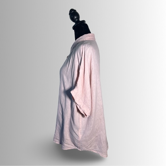 Vikolino 100% European Washed Linen Mauve Button Down Short Sleeve Top, Size XL - Picture 7 of 11